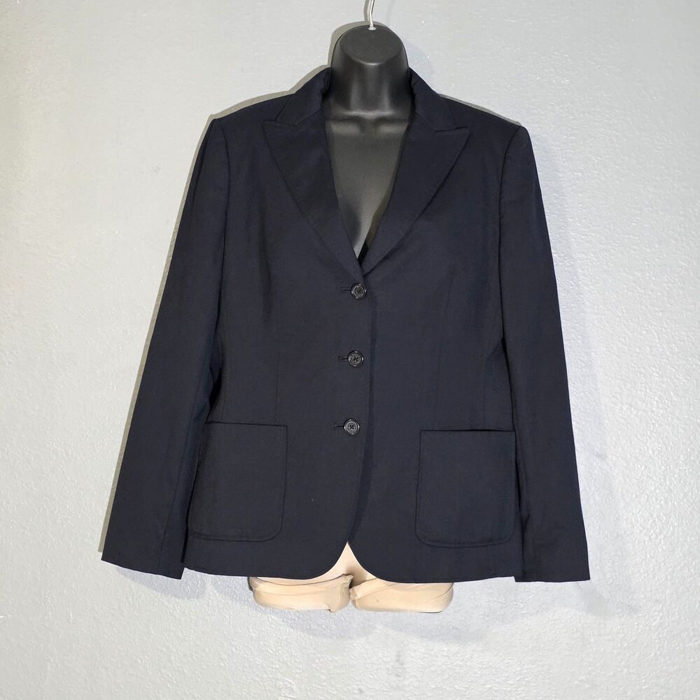 Brooks Brothers 346 Womens 3 bottons Lapels Patch Pockets Blazer Blue Sz 12 Vtg